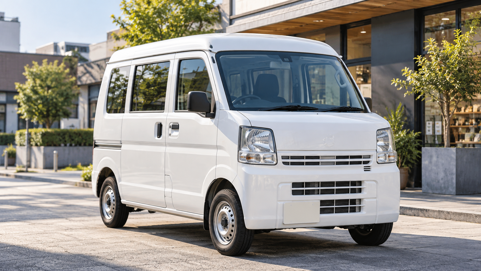 住宅街の白い軽配送車