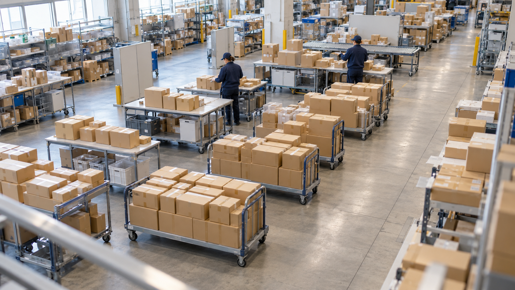 多数の荷物を仕分ける配送拠点