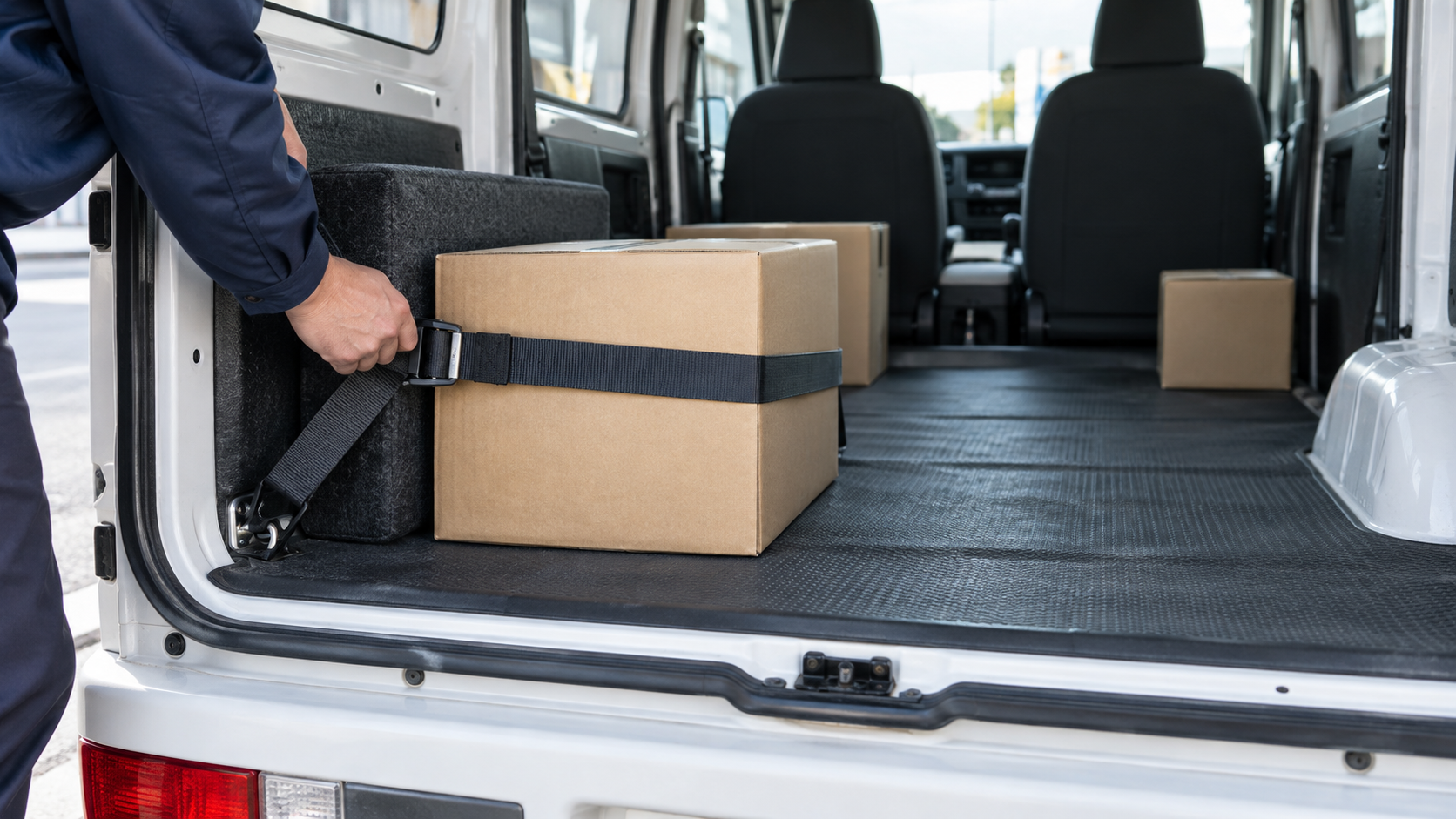 軽車両の荷室へ荷物を積み込む様子